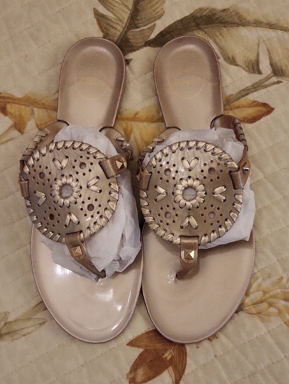 Jack Rogers Metallic Gold Circular Medallion Thong Sandals